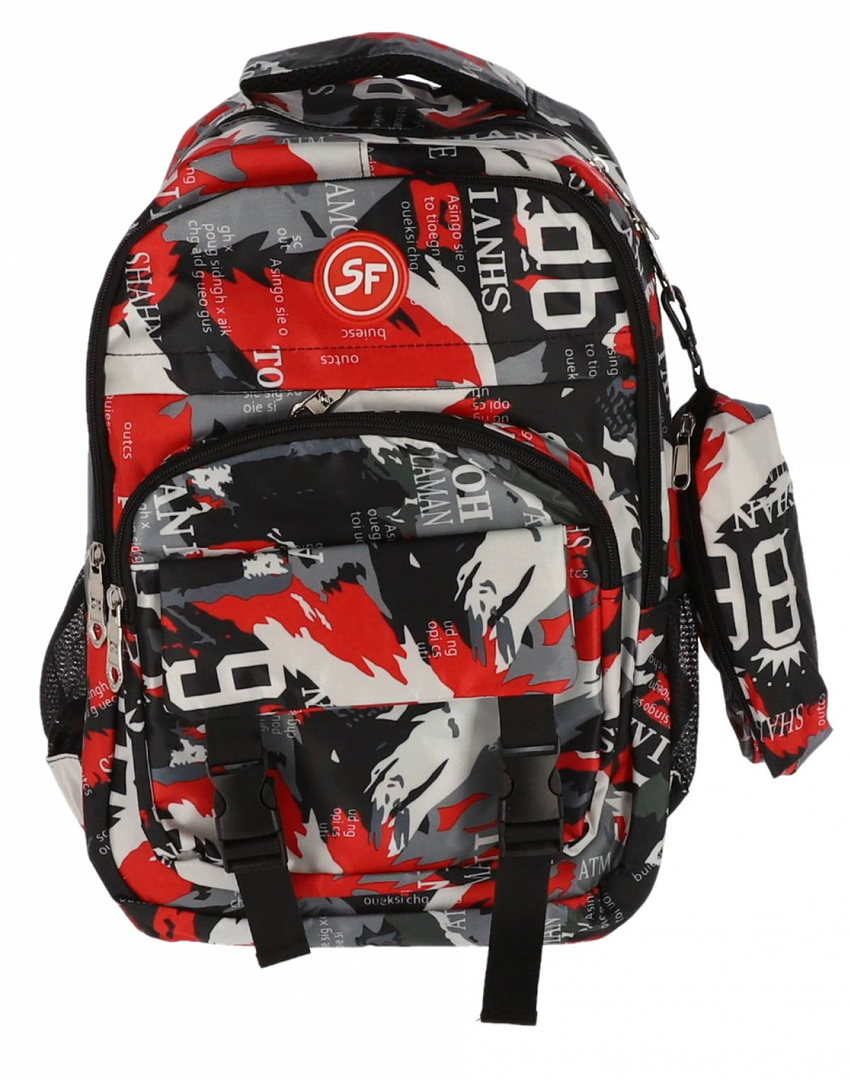 Ghiozdan gimnaziu, camuflaj rosu, penar, 3 compartimente, 15.5 litri, poliester, 42 cm - imagine 4